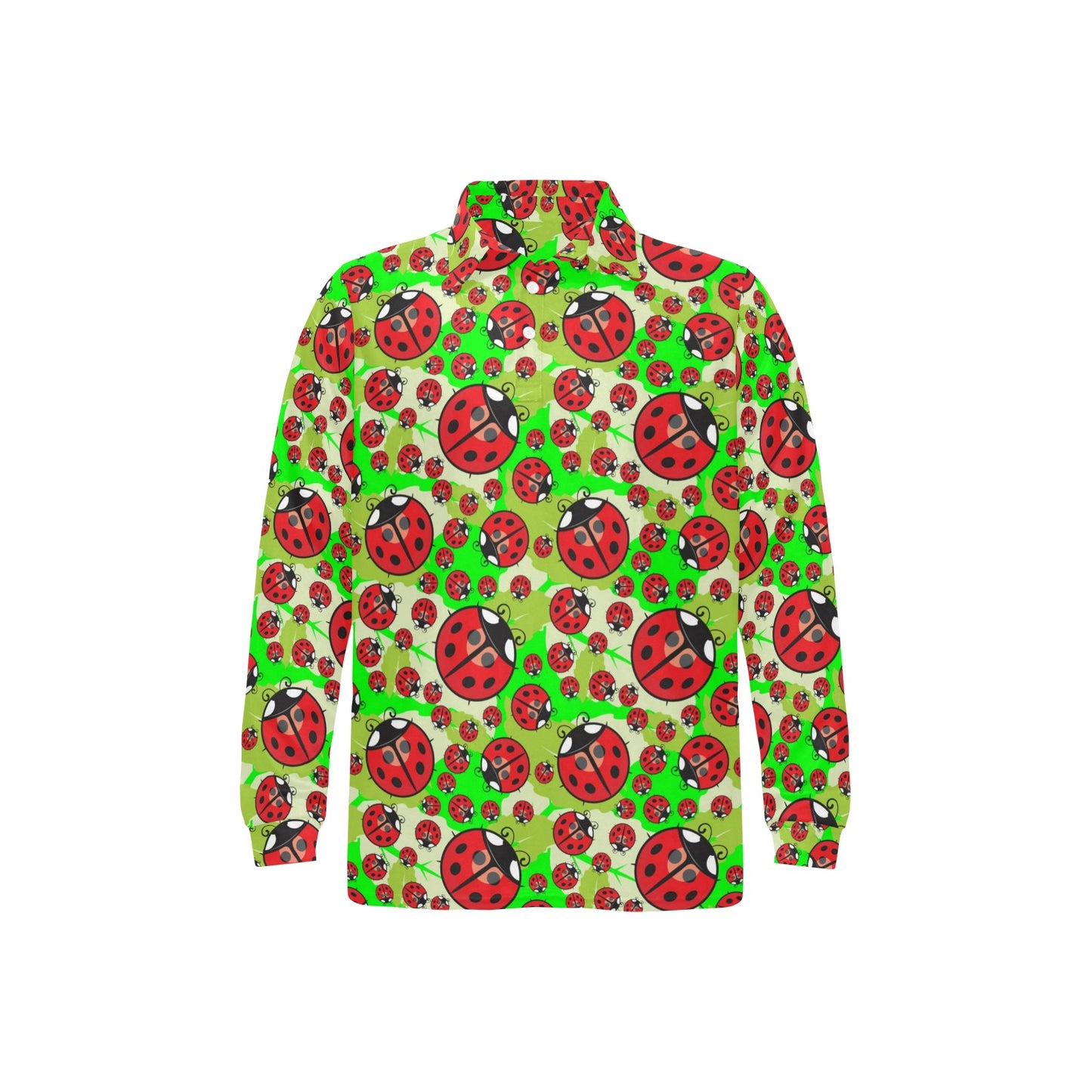 Ladybug with Leaf Print Pattern Long Sleeve Polo Shirt For Men's