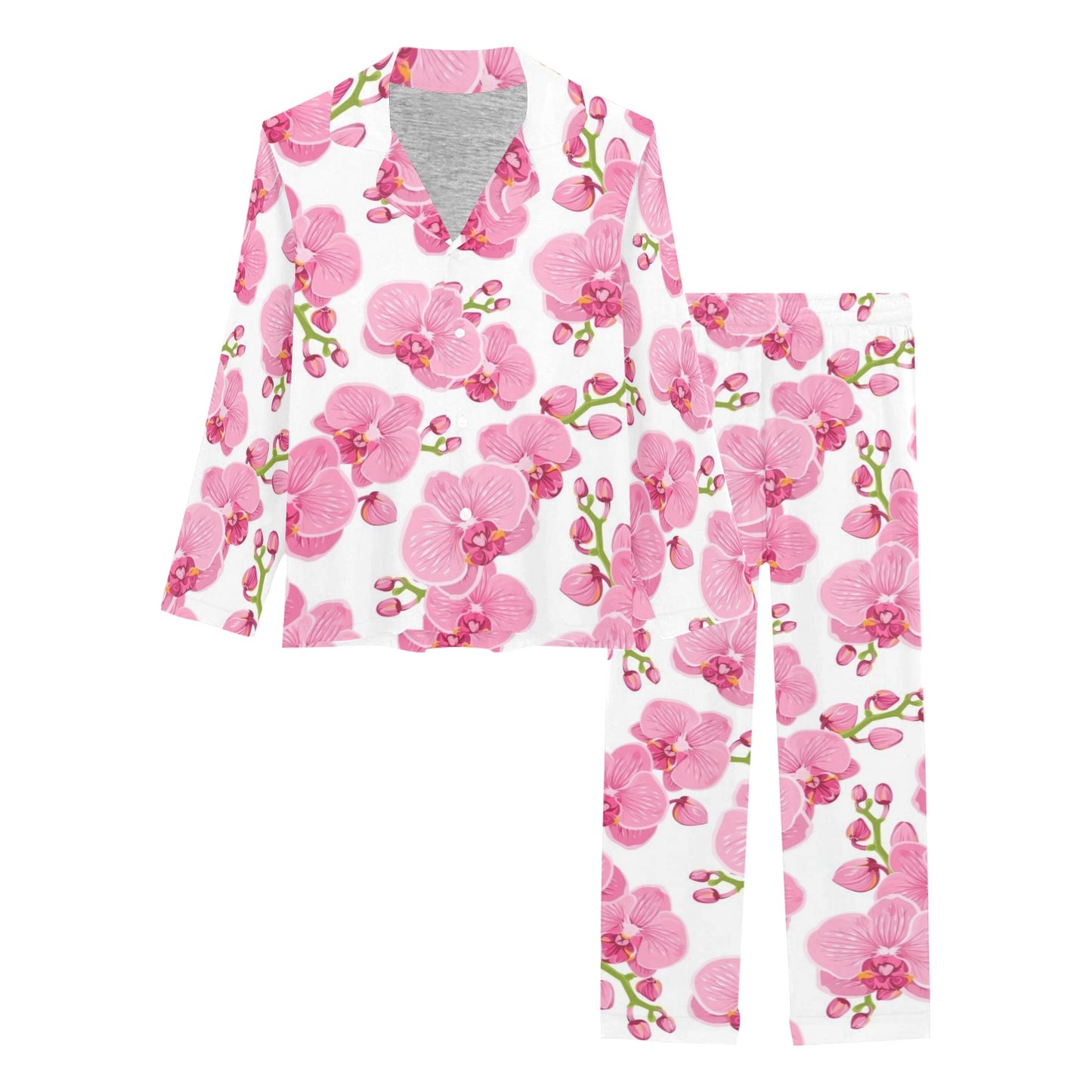 Orchid Pink Pattern Print Design OR07 Women's Long Pajama Set