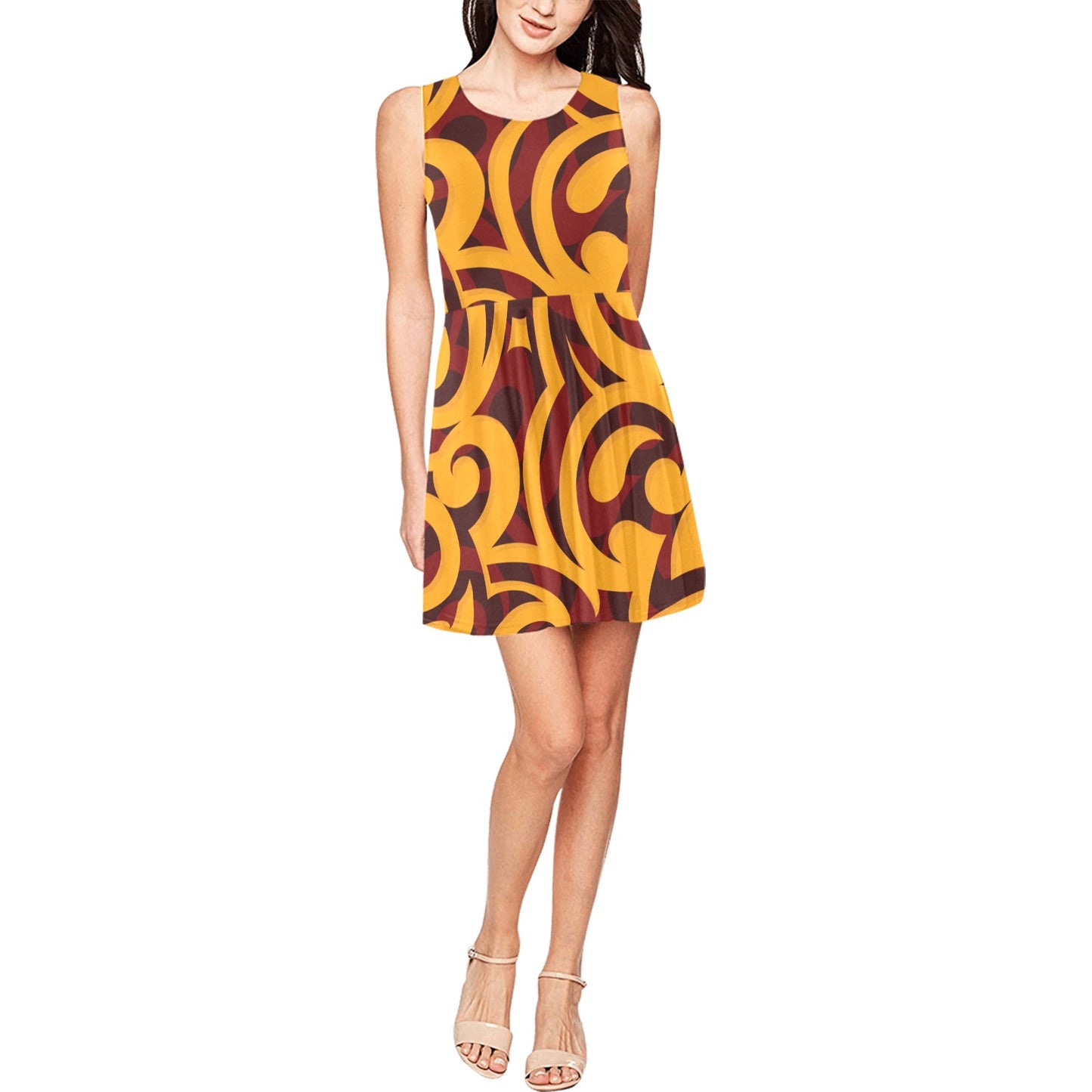 Maori Pattern Print Design 02 Sleeveless Dress