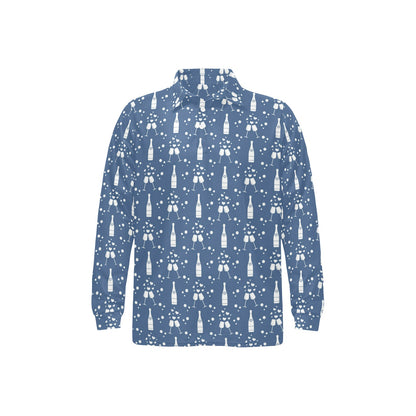 Champagne Pattern Print Design 05 Long Sleeve Polo Shirt For Men's