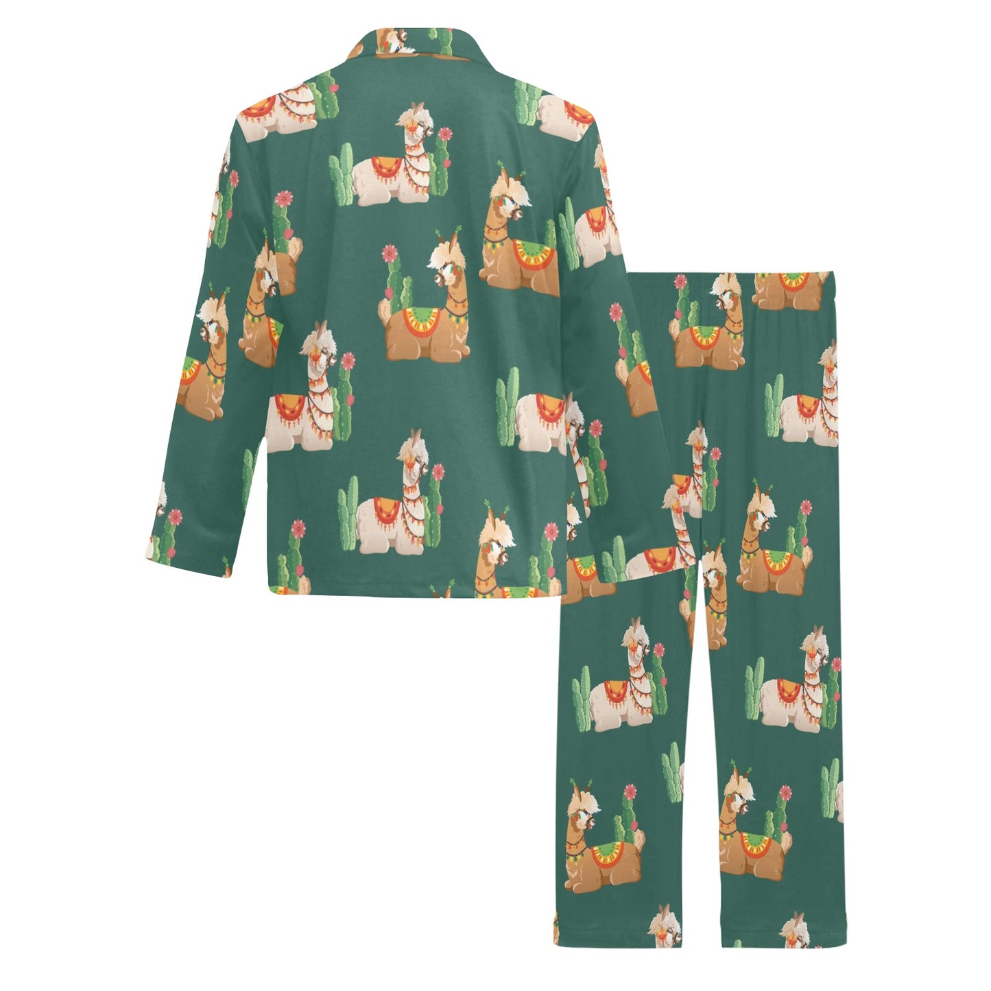 Llama Cactus Pattern Print Design 07 Men's Long Pajama Set