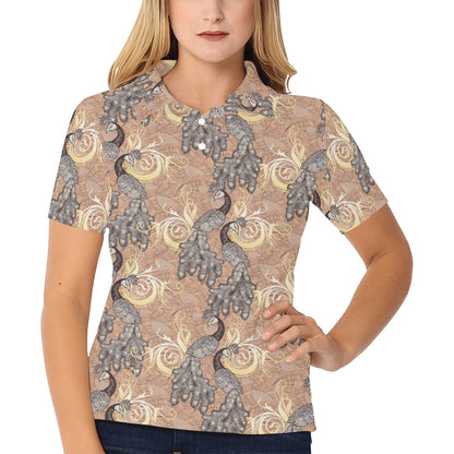 Peacock Pattern Print Design A05 Women's Polo Shirt