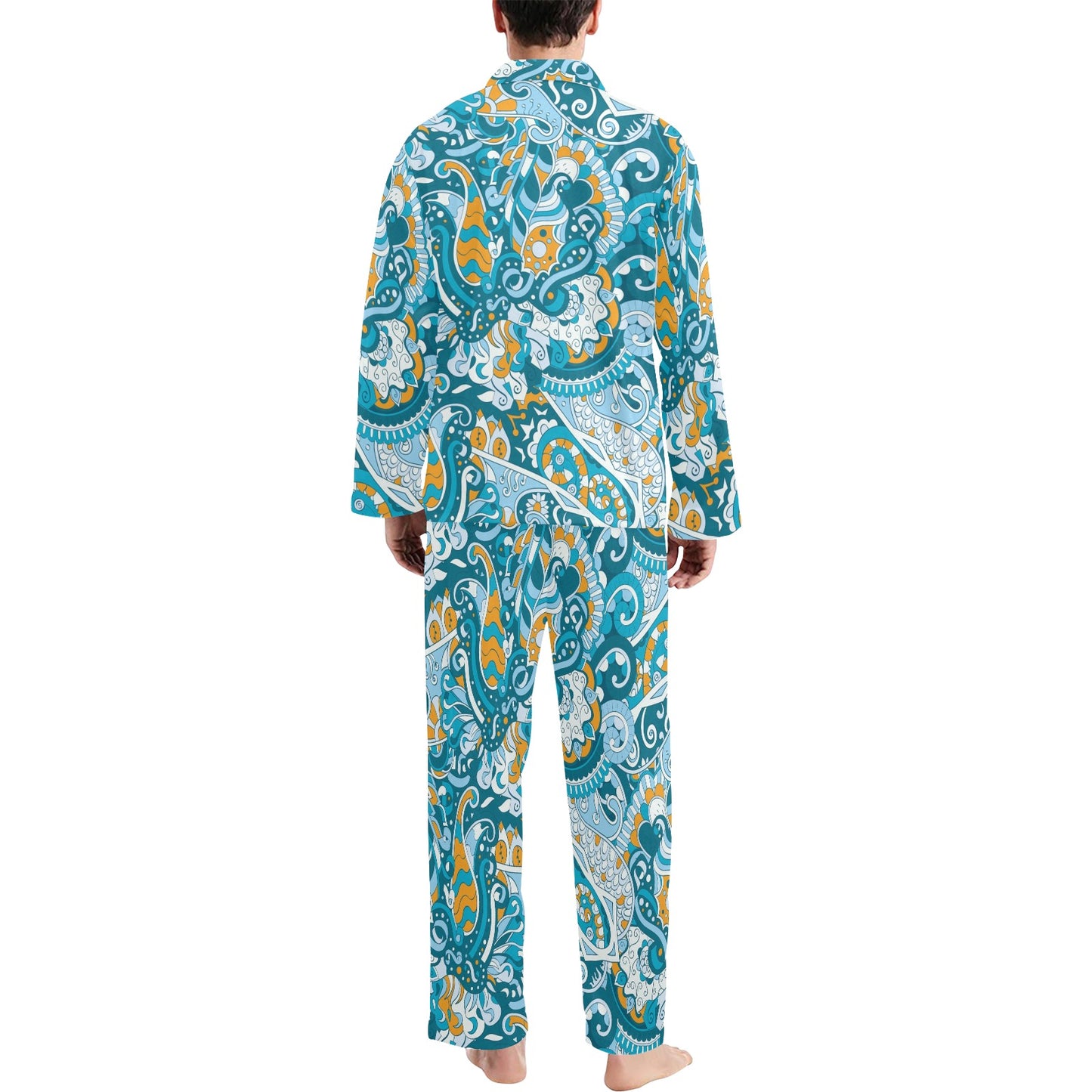 Funky Retro Pattern Print Design A03 Men's Long Pajama Set