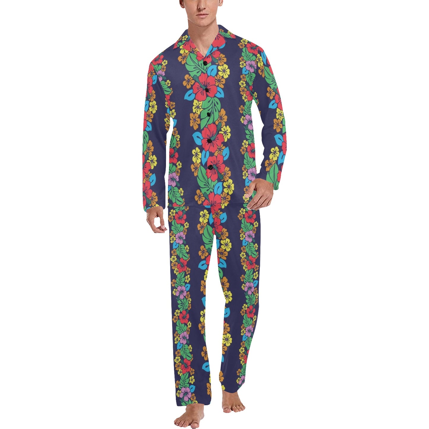 Hawaiian Themed Pattern Print Design H03 Men's Long Pajama Set