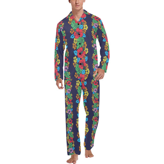 Hawaiian Themed Pattern Print Design H03 Men's Long Pajama Set
