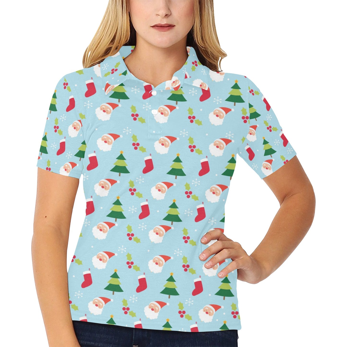 Santa Themed Print Design LKS301 Women's Polo Shirt