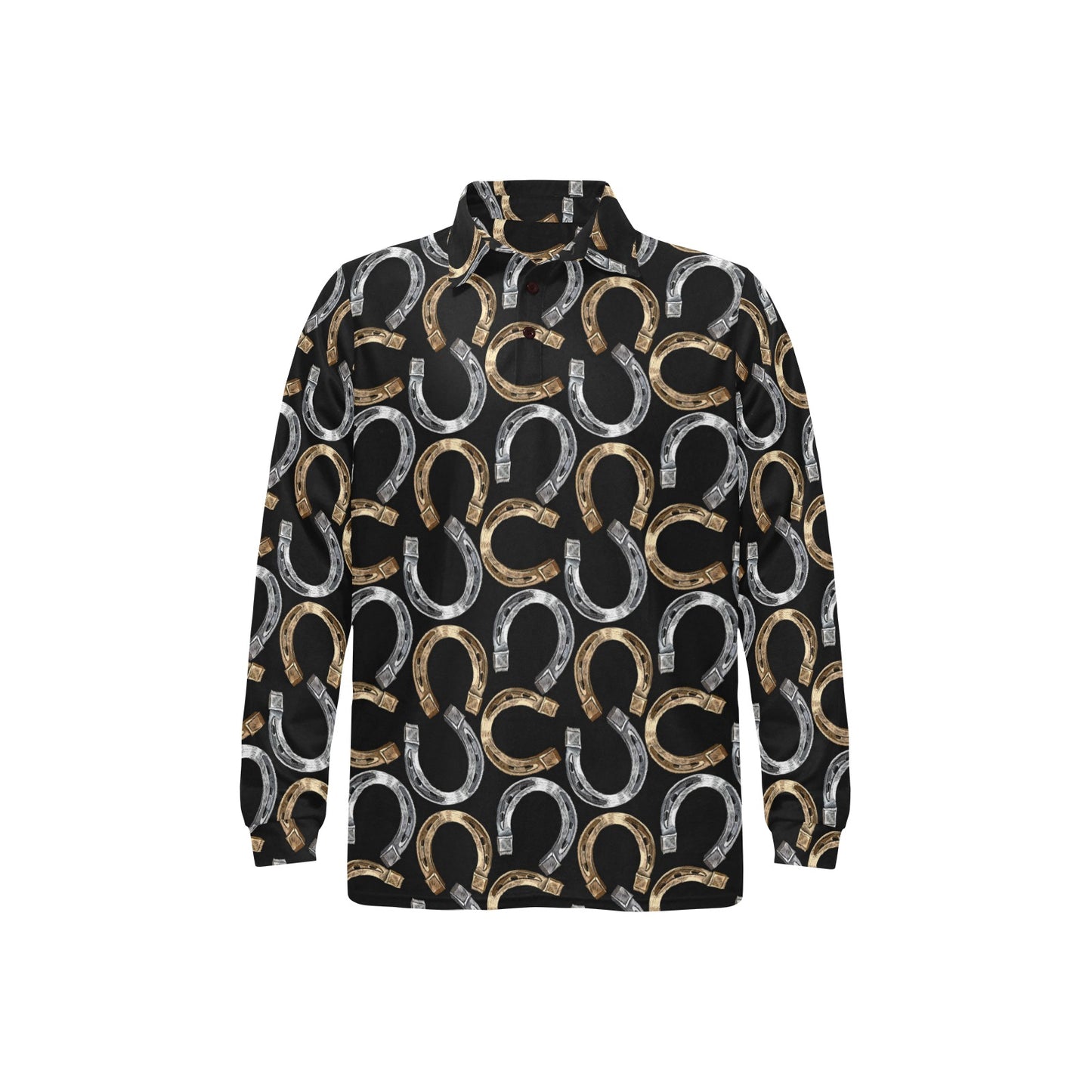 Horseshoe Print Design LKS305 Long Sleeve Polo Shirt For Men's