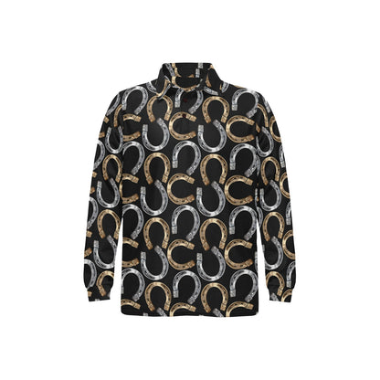Horseshoe Print Design LKS305 Long Sleeve Polo Shirt For Men's