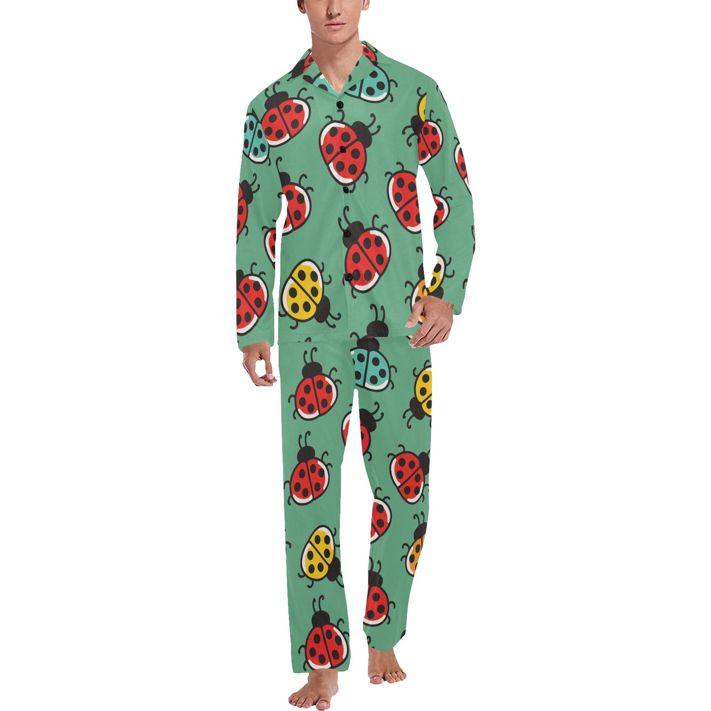 Ladybug Pattern Print Design 02 Men's Long Pajama Set