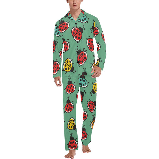 Ladybug Pattern Print Design 02 Men's Long Pajama Set