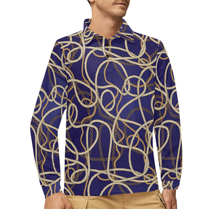 Rope Pattern Print Design A01 Long Sleeve Polo Shirt For Men's