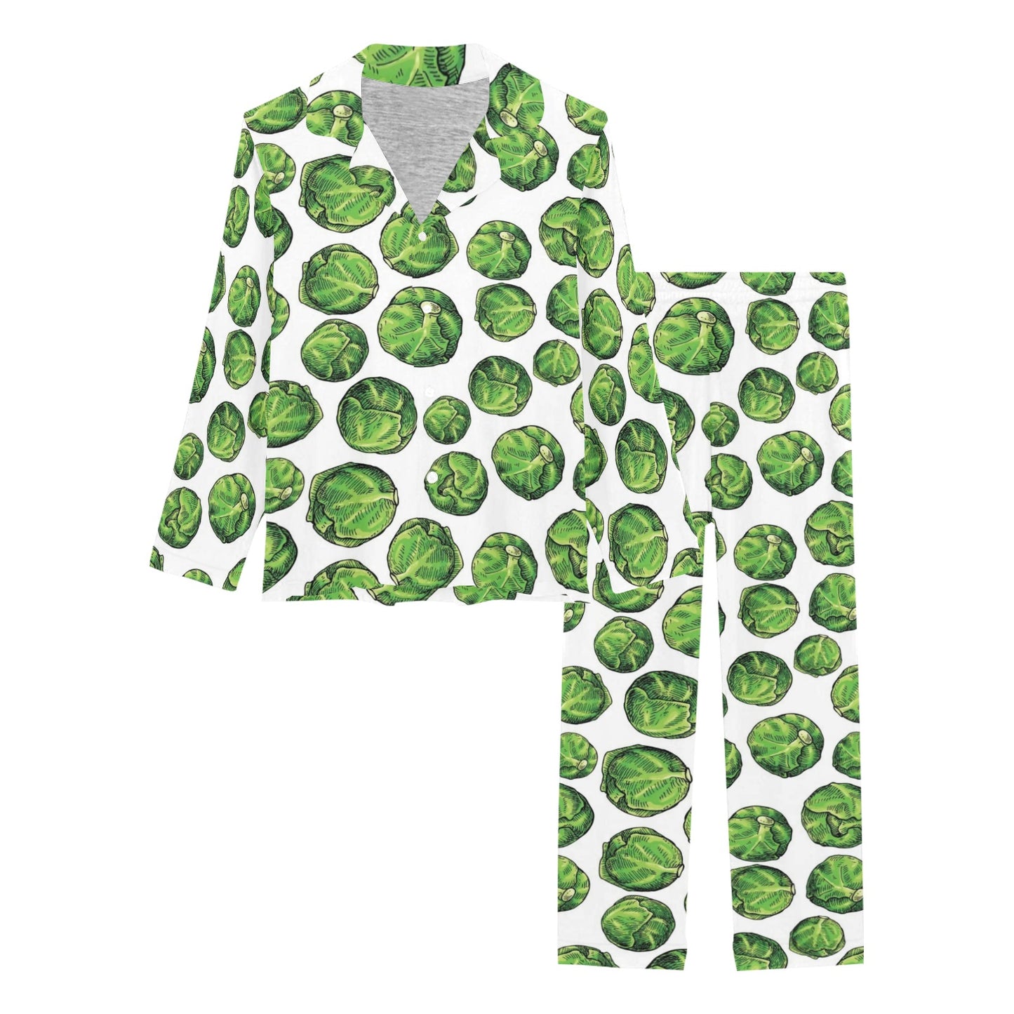 Brussels Sprouts Pattern Print Design 02 Women's Long Pajama Set