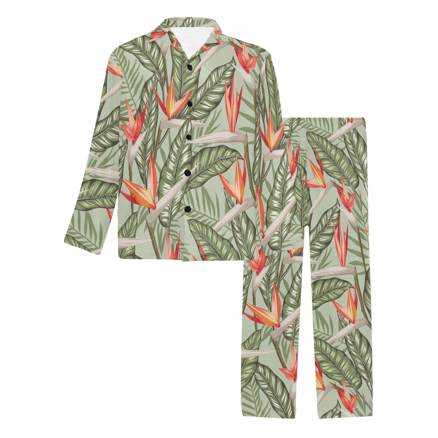 Bird Of Paradise Pattern Print Design BOP08 Men's Long Pajama Set