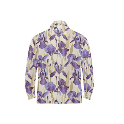 Iris Pattern Print Design IR02 Long Sleeve Polo Shirt For Men's