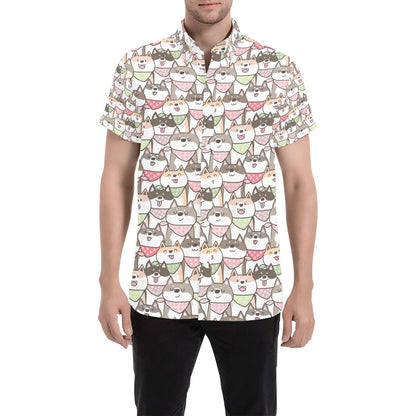 Shiba Inu Print Design LKS305 Men Short Sleeve Button Up Shirt