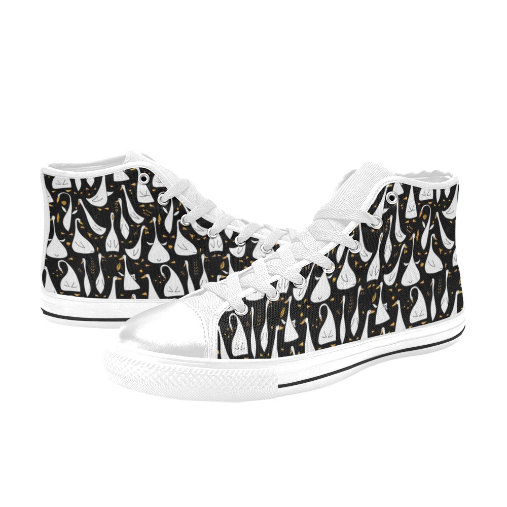 Goose Print Design LKS401 Men's High Top Canvas Shoes