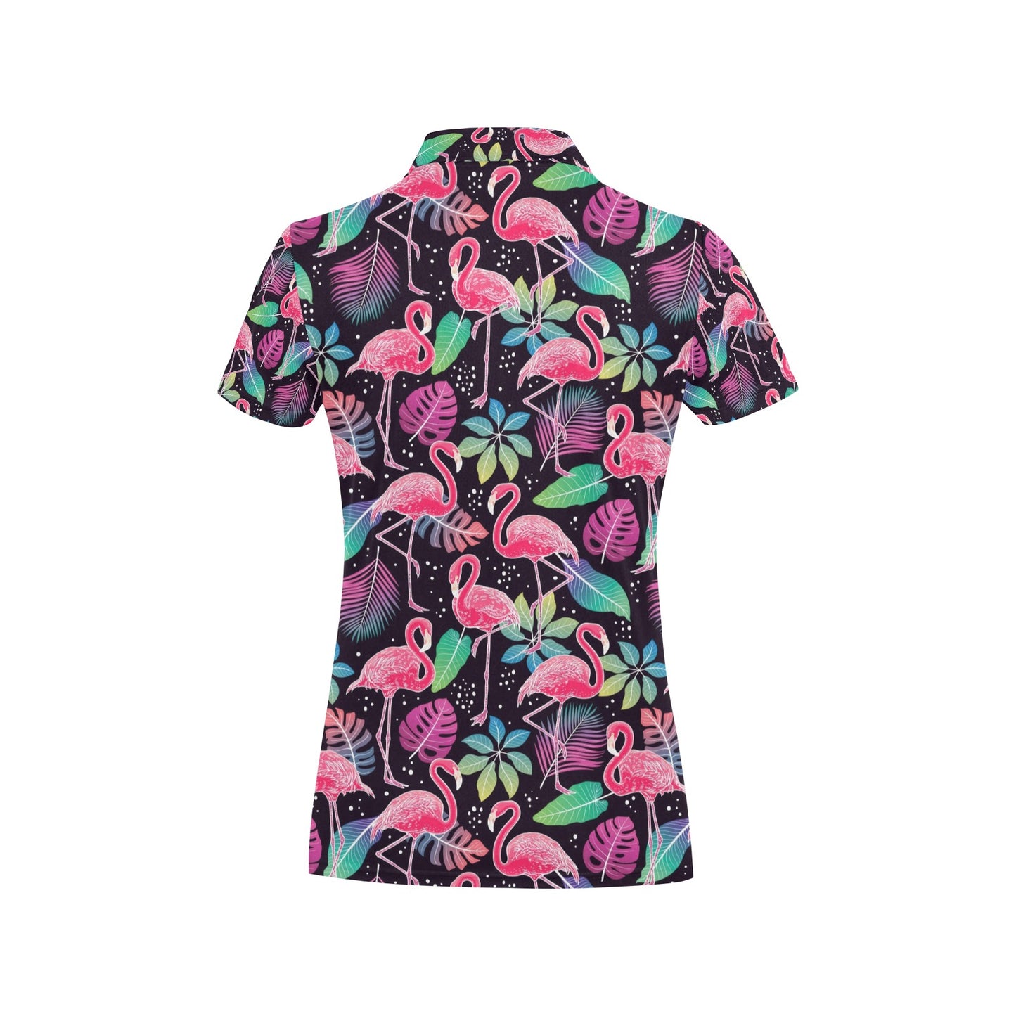 Flamingo Tropical leaves Neon Print Women's Polo Shirt