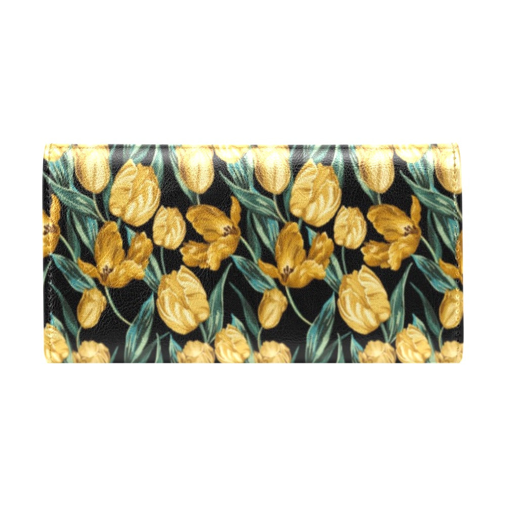 Elegant Yellow Tulip Print Women's Trifold Wallet