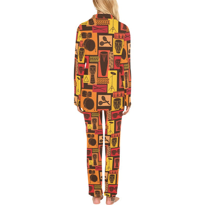 Percussion Pattern Print Design 02 Women's Long Pajama Set