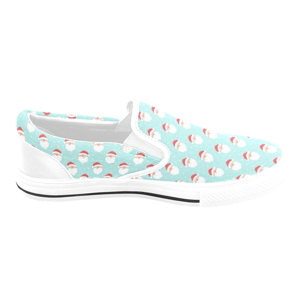 Santa Print Design LKS308 White Slip Ons Canvas Women's Shoes