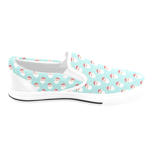 Santa Print Design LKS308 White Slip Ons Canvas Women's Shoes