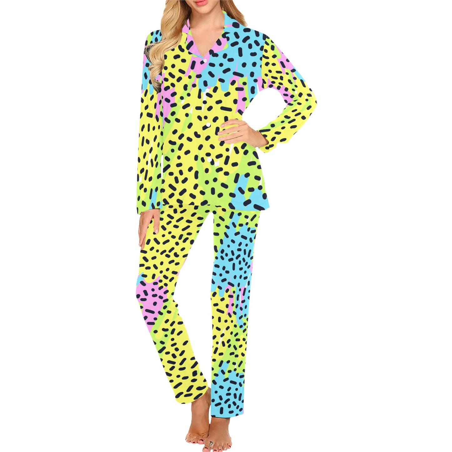 90s Pattern Print Design 2 Women's Long Pajama Set
