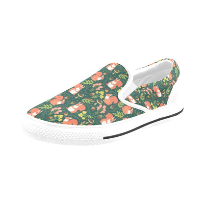 Squirrel Print Design LKS302 White Slip Ons Canvas Women's Shoes