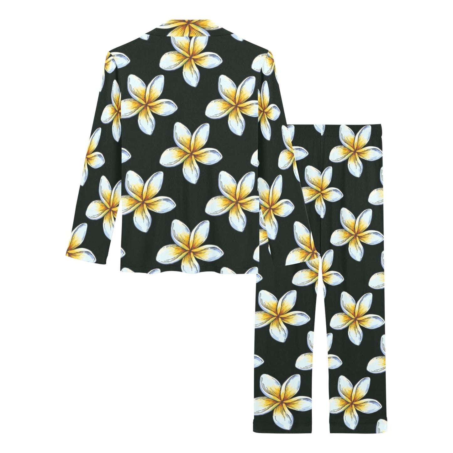 White Plumeria Pattern Print Design PM022 Women's Long Pajama Set