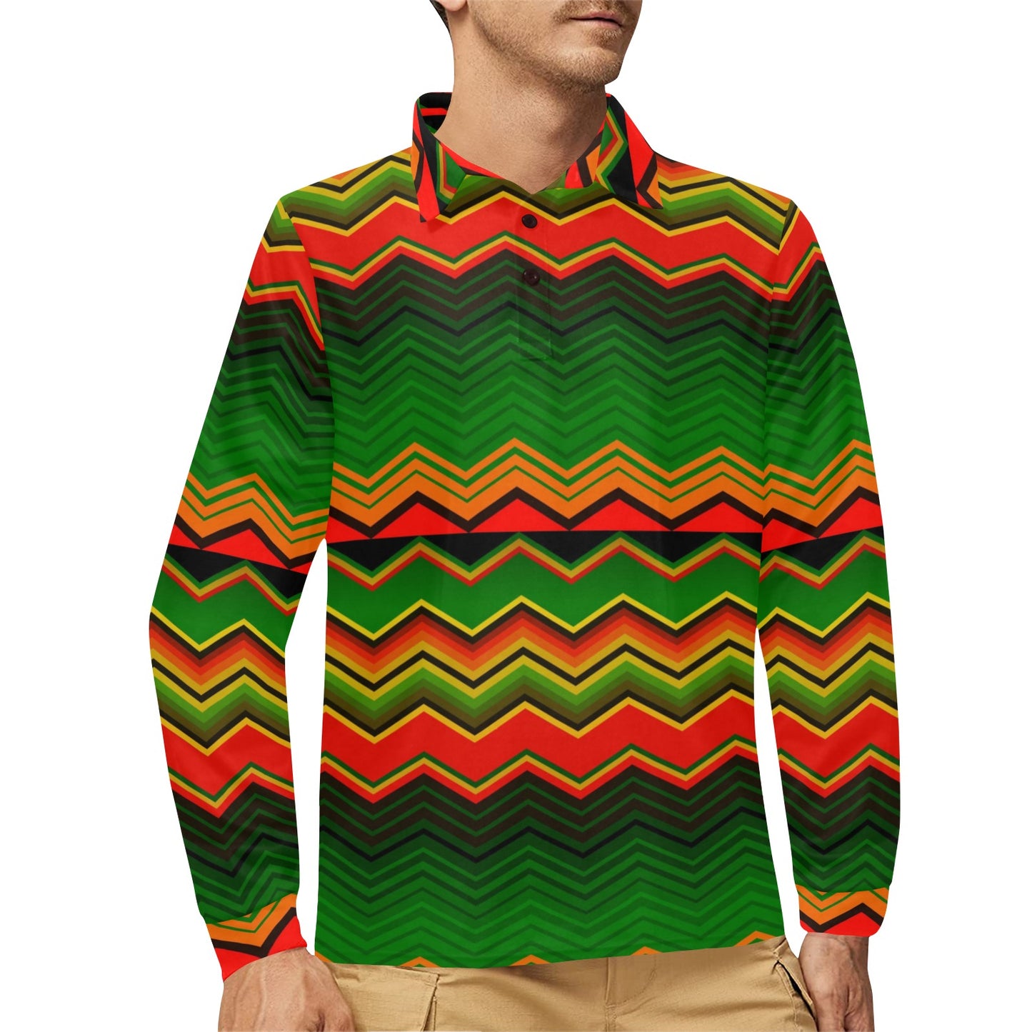 Serape Print Design LKS306 Long Sleeve Polo Shirt For Men's