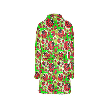 Ladybug with Leaf Print Pattern Women's Fleece Robe