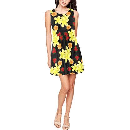 Yellow Plumeria Pattern Print Design PM04 Sleeveless Dress
