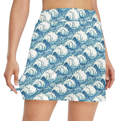 Wave Japan Style Print Design LKS304 17" Golf & Pickleball Skort with Pockets
