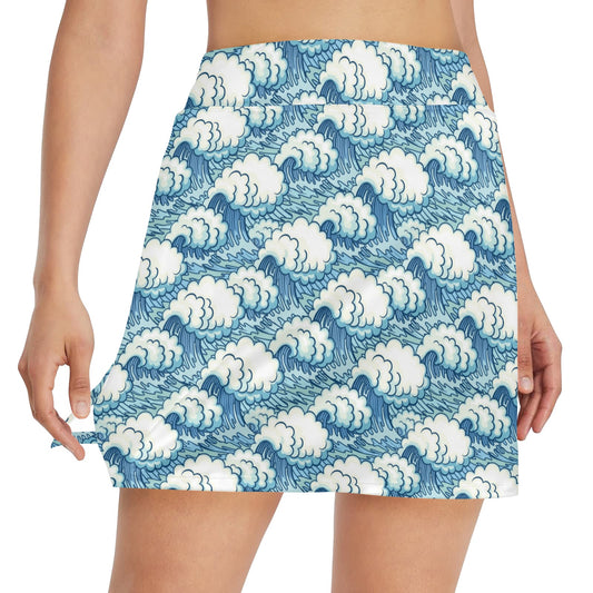 Wave Japan Style Print Design LKS304 17" Golf & Pickleball Skort with Pockets