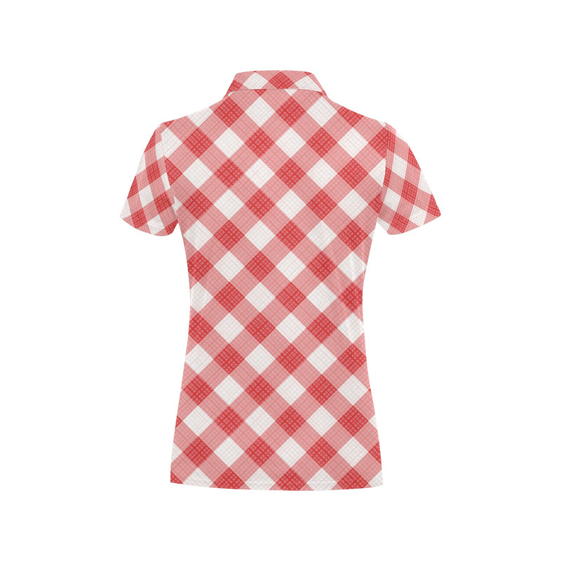 Gingham Red Pattern Print Design 01 Women's Polo Shirt