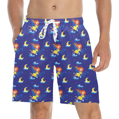 Fairy with Moon Print Pattern Men's Swim Trunks Beach Shorts