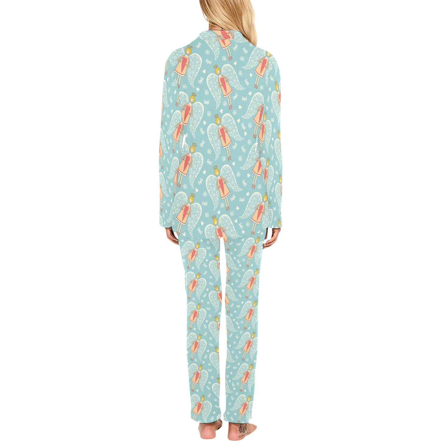 Angel Pattern Print Design 01 Women's Long Pajama Set