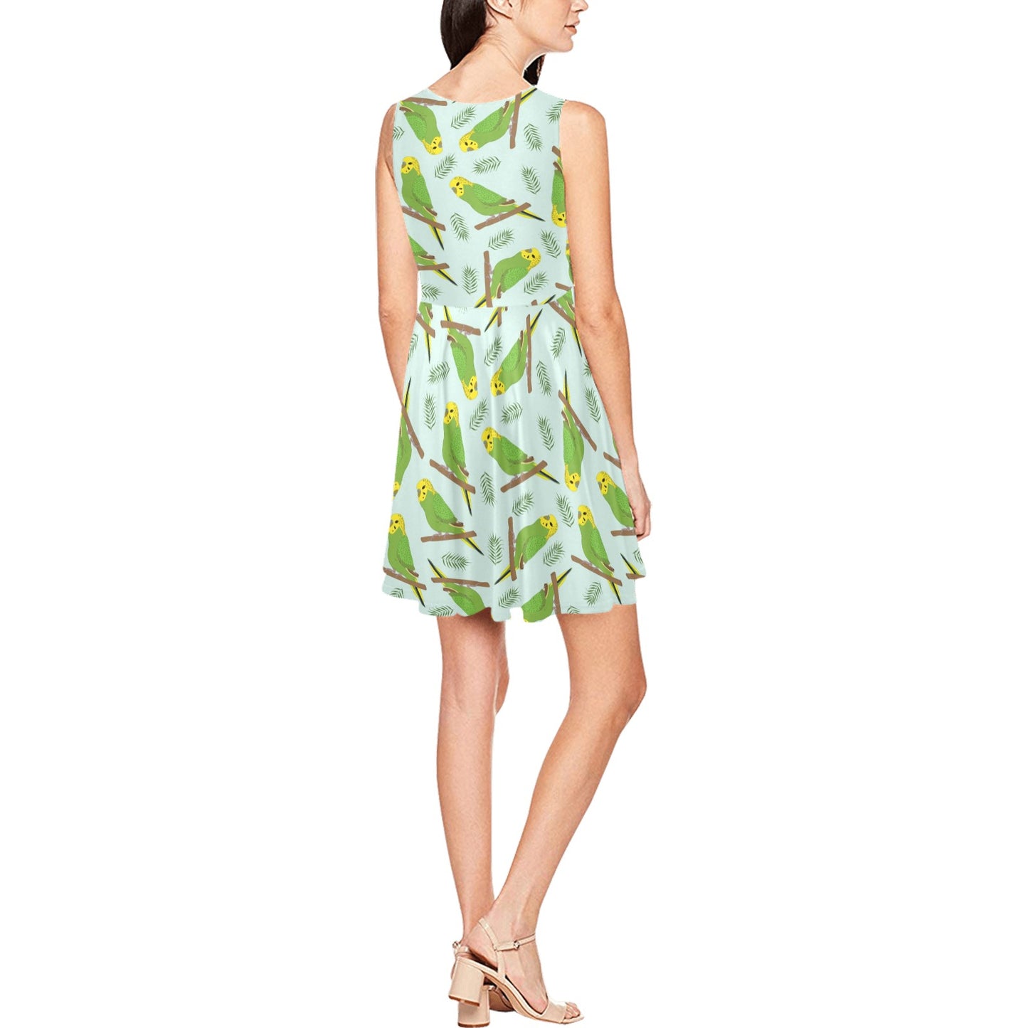 Budgerigar Pattern Print Design 04 Sleeveless Dress