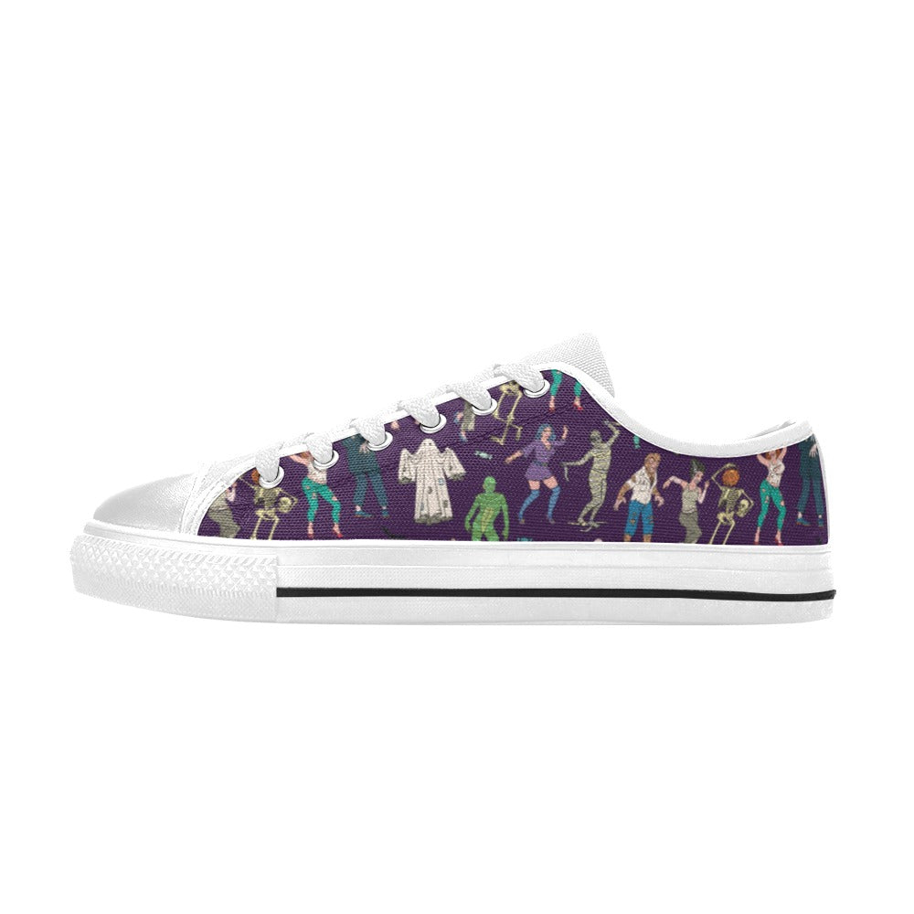 Creepy Zombie Print Design LKS302 Women's White Low Top Shoes