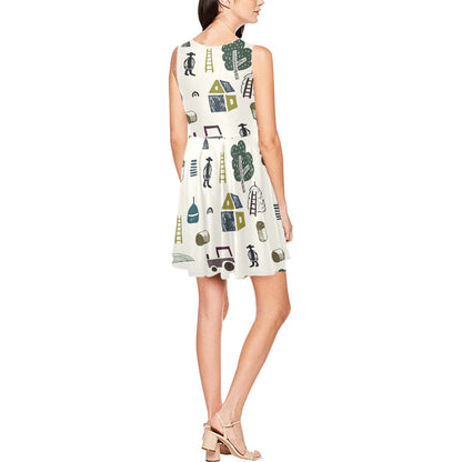 Agricultural Farm Print Design 01 Sleeveless Dress