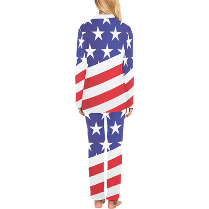 American flag Print Women's Long Pajama Set