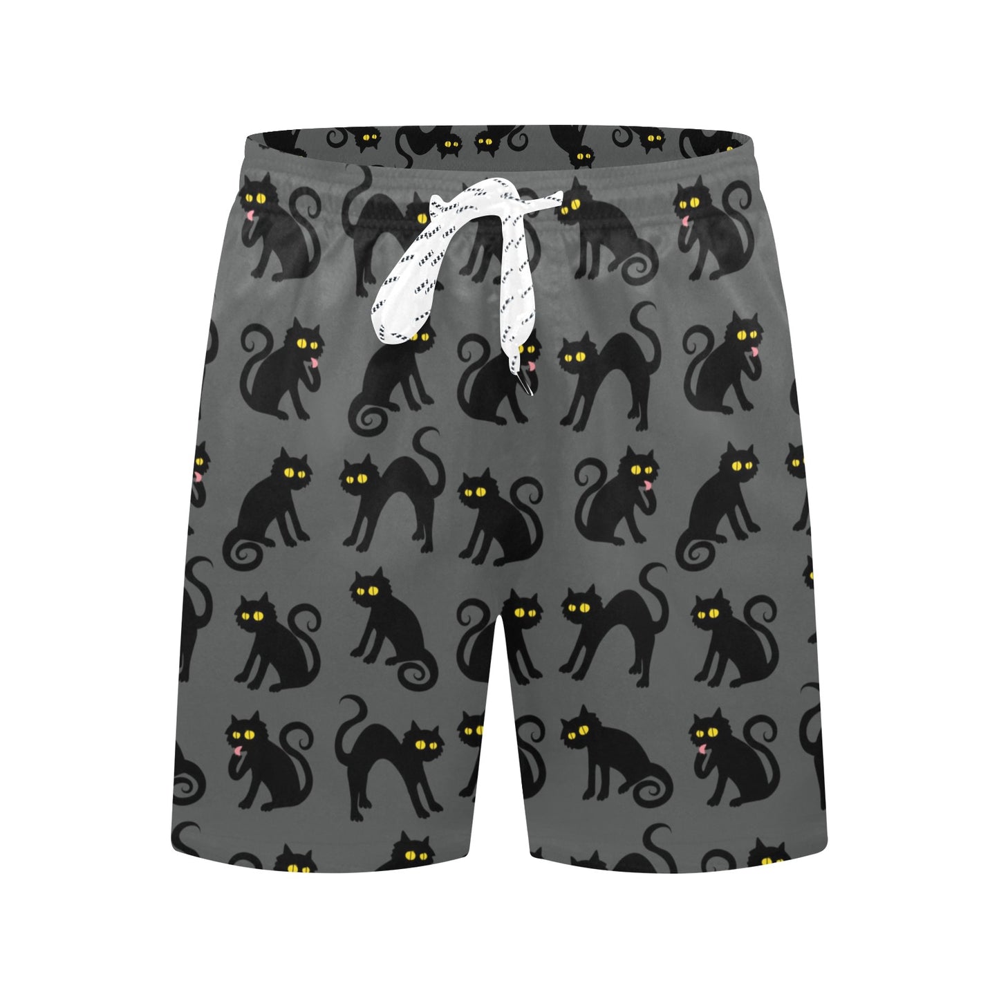 Black Cat Cute Print Pattern Men's Swim Trunks Beach Shorts