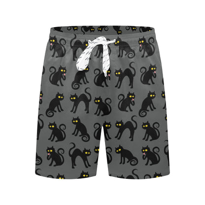 Black Cat Cute Print Pattern Men's Swim Trunks Beach Shorts