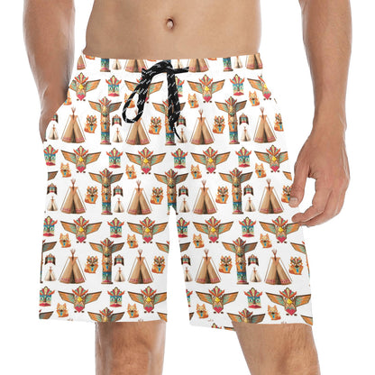 Totem Native Print Design LKS303 Men's Swim Trunks Beach Shorts