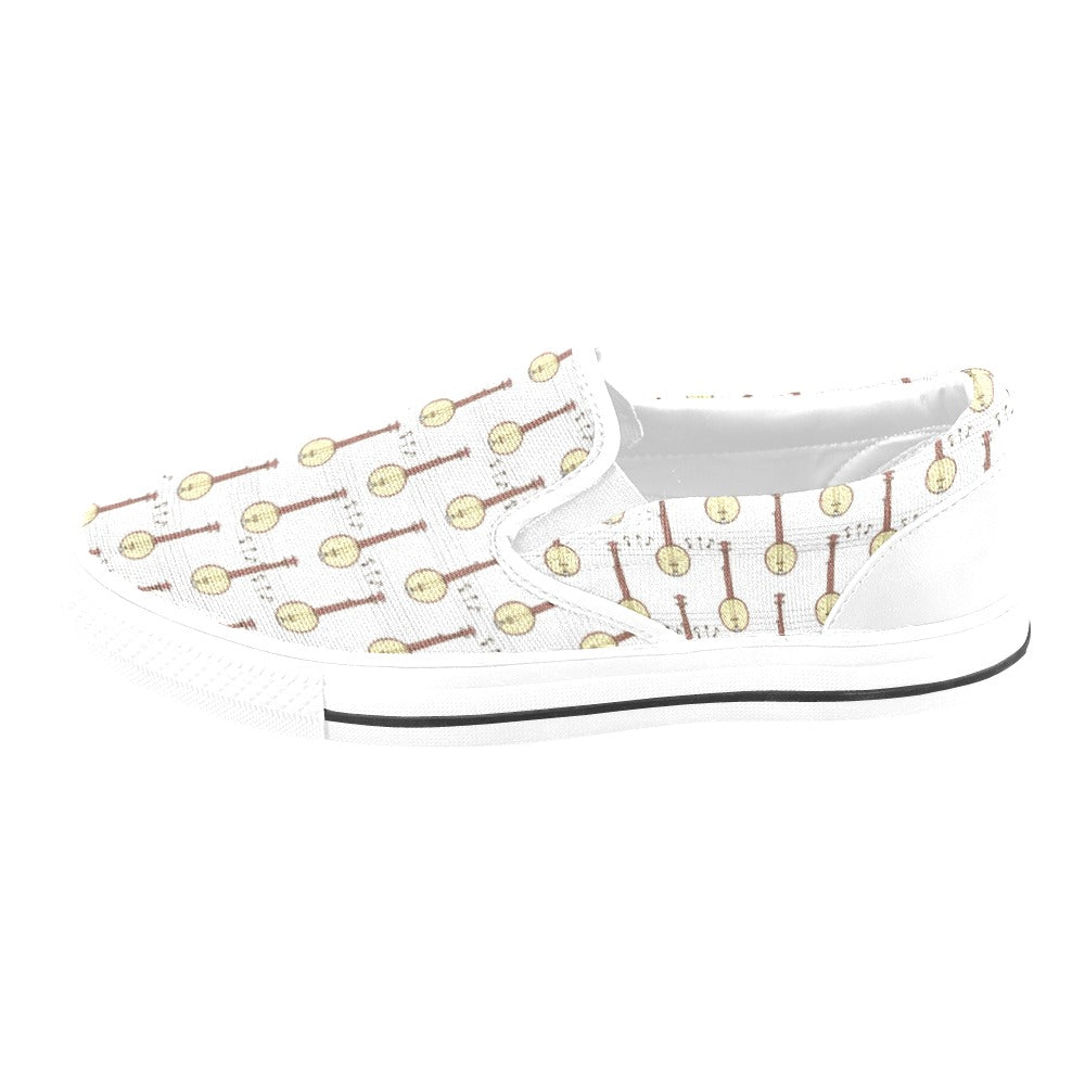 Banjo Print Design LKS402 White Slip Ons Canvas Women's Shoes