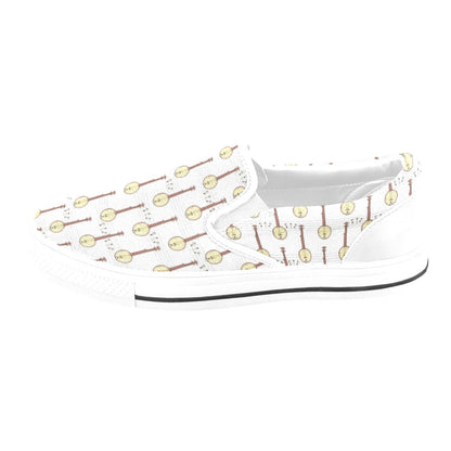 Banjo Print Design LKS402 White Slip Ons Canvas Women's Shoes