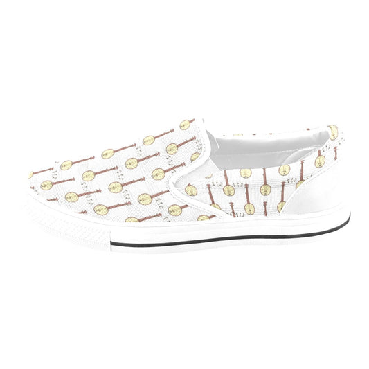 Banjo Print Design LKS402 White Slip Ons Canvas Women's Shoes
