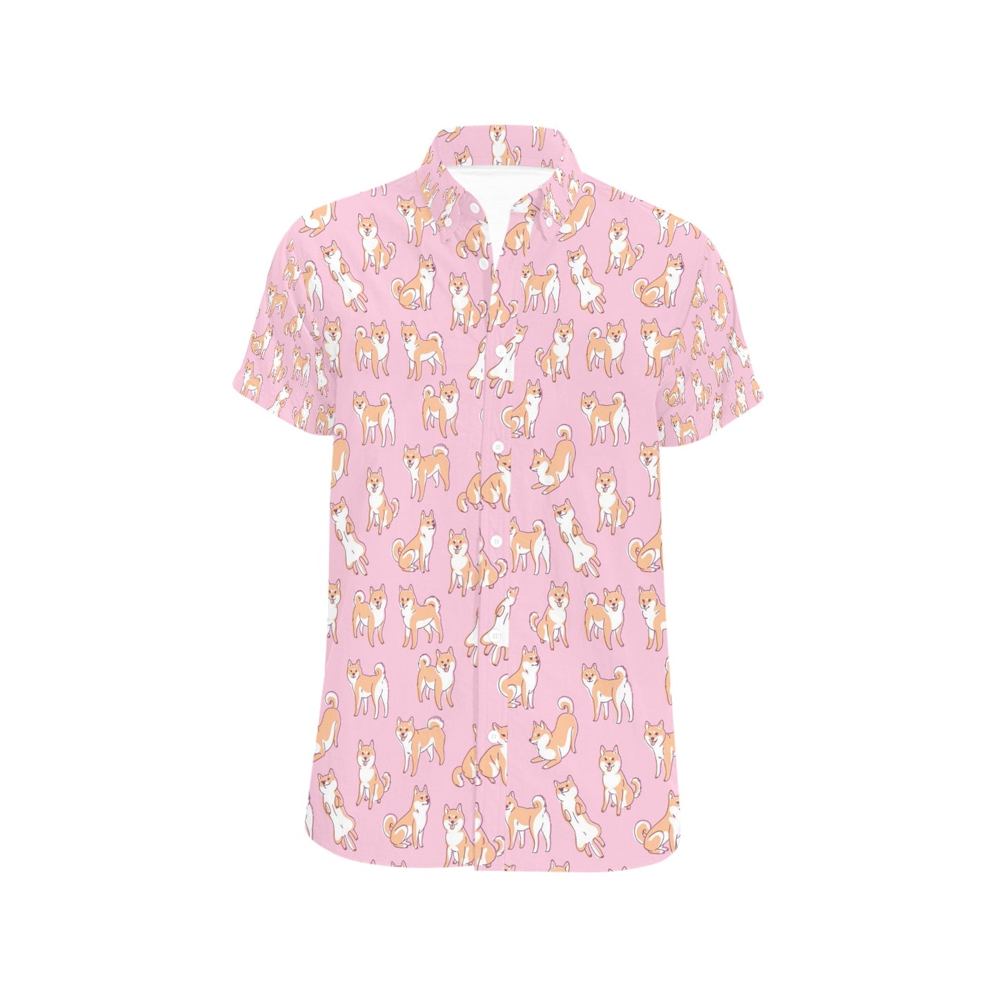 Shiba Inu Print Design LKS303 Men Short Sleeve Button Up Shirt