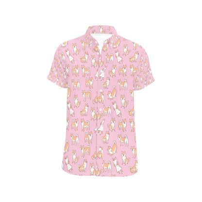 Shiba Inu Print Design LKS303 Men Short Sleeve Button Up Shirt