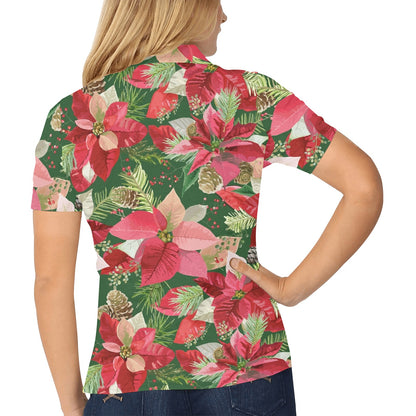 Poinsettia Pattern Print Design POT02 Women's Polo Shirt