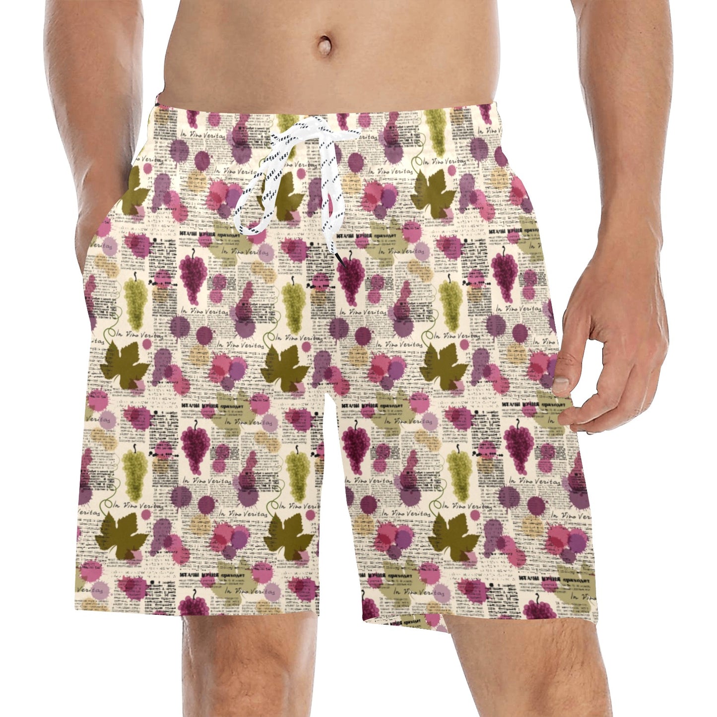 Wine Style Design Print Men's Swim Trunks Beach Shorts